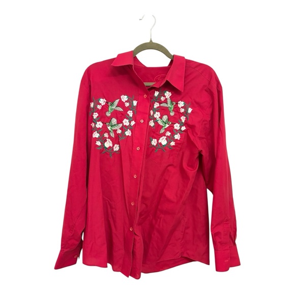 Foxcroft Magenta Embroidered Hummingbird Western Shirt Women’s 16 Button-Up - Picture 1 of 5